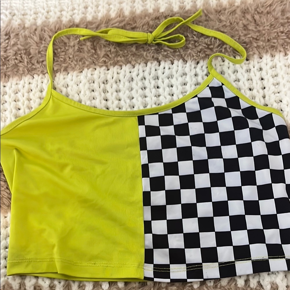 Trendy Yellow and Checkered Crop Top